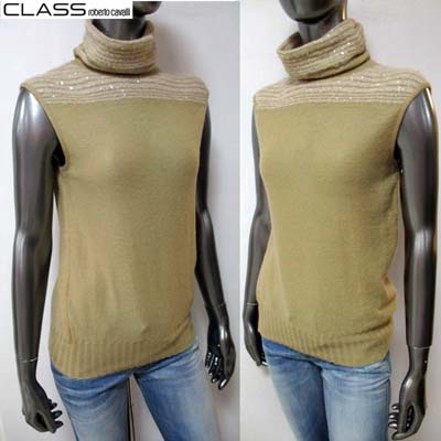 クラスロベルトカバリ Class Roberto Cavalli レディース ニット セーター ウール混タートルネックノースリーブセーター カーキ CDA53 M252 743 (R49000) 【送料無料】【smtb-tk】 8STE