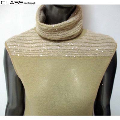 クラスロベルトカバリ Class Roberto Cavalli レディース ニット セーター ウール混タートルネックノースリーブセーター カーキ CDA53 M252 743 (R49000) 【送料無料】【smtb-tk】 8STE