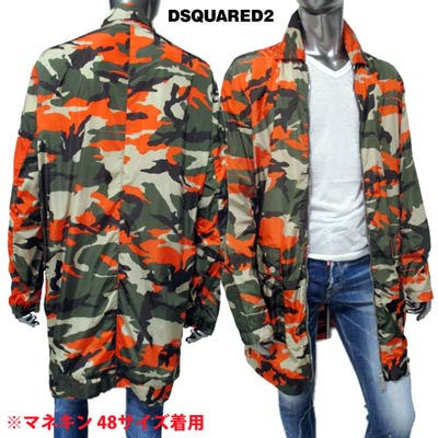 ディースクエアード DSQUARED2 メンズ アウター コート ジャケット ジップ/ボタンDSQUARED2ロゴ刻印・カモ柄ナイロンコート 緑 オレンジ 迷彩...