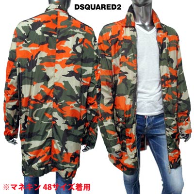 ディースクエアード DSQUARED2 メンズ アウター コート ジャケット ジップ/ボタンDSQUARED2ロゴ刻印・カモ柄ナイロンコート 緑 オレンジ 迷彩柄 カモフラージュ柄 アーミー ミリタリー S74AH0034 S42421 002F 14S (R122000)【送料無料】【smtb-TK】