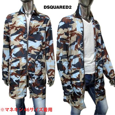 ディースクエアード DSQUARED2 メンズ アウター コート ジャケット ジップDSQUARED2ロゴ刻印・カモ柄ナイロンコート 青 緑 迷彩柄 カモフラー...