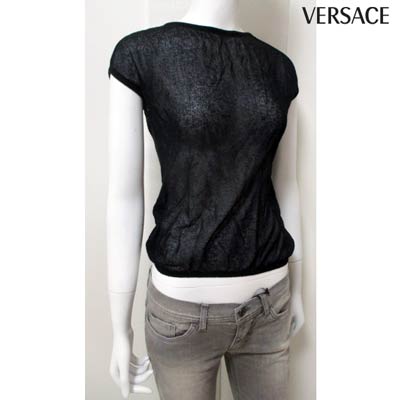 ヴェルサーチ VERSACE レディース トップス Tシャツ 半袖 ※サプライヤー保護の為タグ一部切れていまが商品に問題ありません シースルーデザインTシャツ 黒 GONNA MAG ria (R59800) 【送料無料】 【smtb-TK】