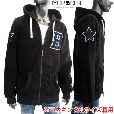 ハイドロゲン HYDROGEN メンズ トップス パーカ　フリース 　フーディ ロゴ マルチワッペン(スター/Bロゴ)付きジップアップパーカー ブラック 158002 007 (R34560)  DB14A