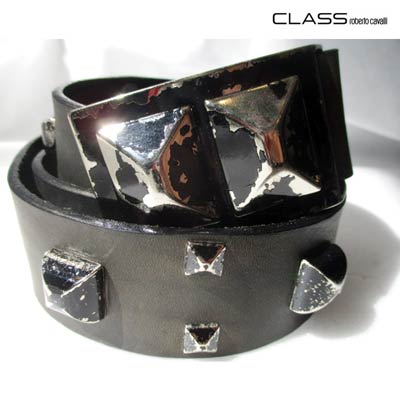 【XL/105】クラスロベルトカバリ Class Roberto Cavalli メンズ ベルト ロゴ バックル 塗装剥がれ加工・スタッズバックル付きレザーベルト ブラック 071CU930 (R36000) GT【送料無料】 【smtb-TK】