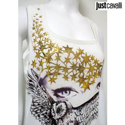 ジャストカバリ JUST CAVALLI レディース トップス ノースリーブ ロゴ マルチプリント・ブランドロゴ付ノースリーブ ホワイト QO672C 82613 001 (R20800) 7A【送料無料】 【smtb-TK】