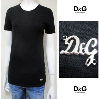 ドルチェ&ガッバーナ DOLCE&GABANNA レディース トップス Tシャツ ロゴ 裾部分D&Gロゴプレート付シルク/カシミヤ混Tシャツ ブラック 黒 SK0152 SK237 N0000 (R34800) 7A 