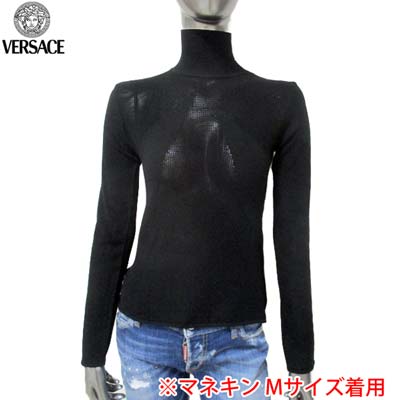 ヴェルサーチジーンズ VERSACE JEANS レディース トップス ニット 長袖 タートルネック バックロゴプレート入りシースルーニット ブラック GV7896 81506 900 (R30800) 【送料無料】【smtb-tk】 03A