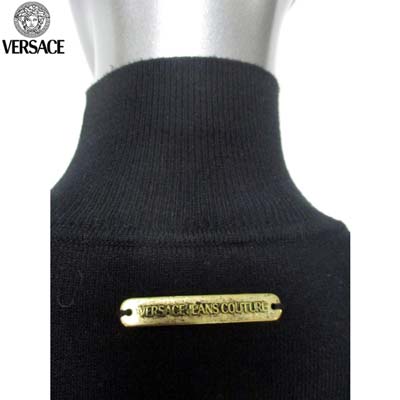 ヴェルサーチジーンズ VERSACE JEANS レディース トップス ニット 長袖 タートルネック バックロゴプレート入りシースルーニット ブラック GV7896 81506 900 (R30800) 【送料無料】【smtb-tk】 03A