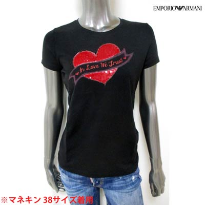 エンポリオアルマーニ EMPORIO ARMANI レディース トップス Tシャツ 半袖 ロゴ ハートスパンコール装飾ロゴ付きTシャツ ブラック VGH83 AH BLACK (R24150) 14S 【送料無料】 【smtb-TK】