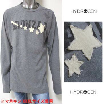 ハイドロゲン HYDROGEN メンズ トップス ロンT 長袖 ロゴ スターロゴワッペン・BRONZAJIロゴプリント付きロングTシャツ グレー 138005 163 ANTRACITE MELANGE (R18900) DB13A 【送料無料】 【smtb-TK】