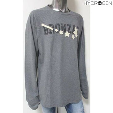 ハイドロゲン HYDROGEN メンズ トップス ロンT 長袖 ロゴ スターロゴワッペン・BRONZAJIロゴプリント付きロングTシャツ グレー 138005 163 ANTRACITE MELANGE (R18900) DB13A 【送料無料】 【smtb-TK】