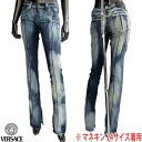 ヴェルサーチ VERSACE レディース ボトムス デニムパンツ ジーンズ メデューサ/VERSACEロゴ・ムラ染め・ダメージ加工・ジップスリット入りデニムパン...