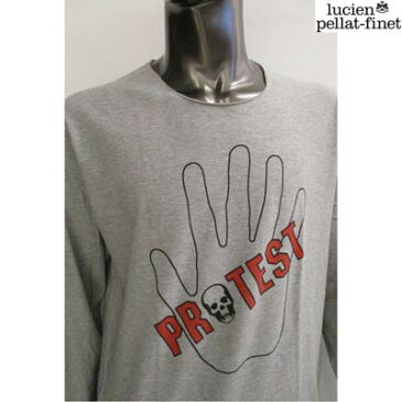 ルシアンペラフィネ lucien pellat-finet メンズ トップス ロンT 長袖 ロゴ フロントPROTEST・スカル/ハンドロゴプリント付きロングTシャツ グレー EVH985 GREY (R70350) DB12A 【送料無料】 【smtb-TK】