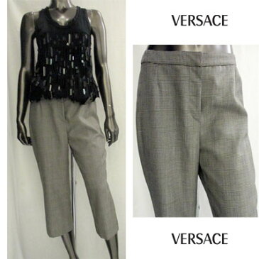 ヴェルサーチ VERSACE レディース パンツ グレンチェック柄七分丈ワイドパンツ グレー 9961GV SKD 0059 (R69000) 【送料無料】 【smtb-TK】