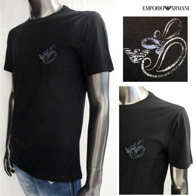 エンポリオアルマーニ EMPORIO ARMANI メンズ Tシャツ カットソー 半袖 ロゴ チェストロゴプリント付きカットソー ブラック 3X1T63 1JQ4Z 999 (R22680) 61S 【送料無料】 【smtb-TK】