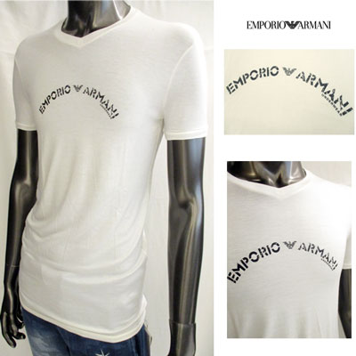 エンポリオアルマーニ(EMPORIO ARMANI) メンズ Tシャツ カットソー ロゴ ※訳アリ(黄ばみ/色あせ) 半袖 フロントロゴプリント付きカットソー ホワイト 110625 6S501 010 (R11800) WA 【送料無料】 【smtb-TK】