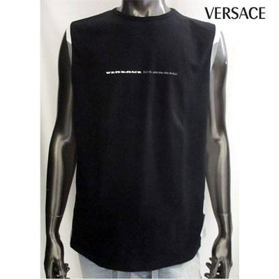 【完売】ヴェルサーチ(VERSACE) メンズ ノースリーブ タンクトップ 半袖 フロントロゴ入りノースリーブTシャツ ブラック TJCG00 9W306 008 (R14800) 5S【送料無料】 【smtb-TK】