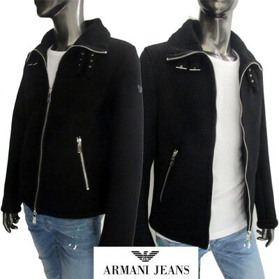 アルマーニジーンズ ARMANI JEANS メンズ アウター ジャケット ロゴ 裏地ボア アームロゴワッペン ネックベルト付フライトジャケット ブラック 6X6B62 6NKAZ 1200 61A (R73440) 【送料無料】【smtb-TK】