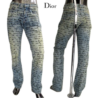 ディオールオム DIOR HOMME メンズ パンツ ボトムス デニム ロゴ 総柄ランゲージペイント・ベルトループCDロゴ金具付きスキニーパンツ インディゴ ブルー 563D011T X901 589 (R105000) 15S【送料無料】 【smtb-TK】