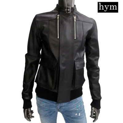 乐天商城 - （定価160000円）エイチワイエム hym メンズ アウター ジャケット 皮 革 レザー オールブラック・チェスト部分ジップ付レザージャケット ブラック h09aw1301 BLACK (R139000) G9A【送料無料】 【smtb-TK】
