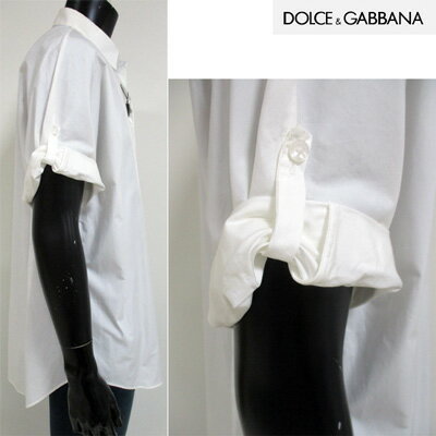 ドルチェ＆ガッバーナ(DOLCE&GABBANA) ドレスシャツ メンズ トップス 半袖 袖ベルト カッターシャツ ホワイト 白 G5AQ2T FU5GK W0800 【楽ギフ_包装】【smtb-tk】 (R54800)【送料無料】 12S