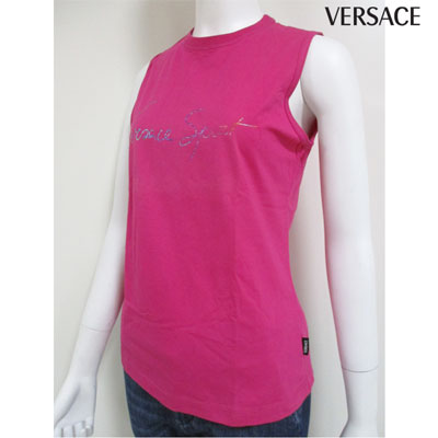 ヴェルサーチ VERSACE レディース ネオンカラーフロントロゴ付ノースリーブTシャツ ロゴ ネオンカラー ショッキングピンク 30876 111934 520XTU 0040 (R10800) 4S【送料無料】 【smtb-TK】