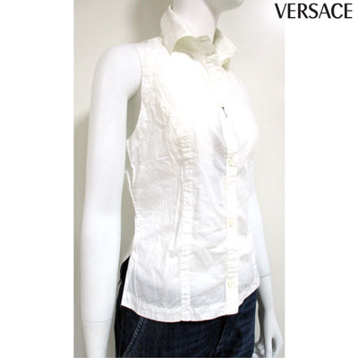 ヴェルサーチ VERSACE レディース サイド刺繍サイドスリット入り半袖シャツ FVM601 13410 001 XTU 00128 (R28800) 3S