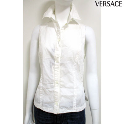 ヴェルサーチ VERSACE レディース サイド刺繍サイドスリット入り半袖シャツ FVM601 13410 001 XTU 00128 (R28800) 3S