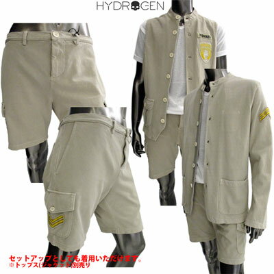 ハイドロゲン HYDROGEN メンズ パンツ ボトムス ハーフパンツ ロゴ セットアップ着可(ジャケット/ベスト 別売り) ボタン部分ダメージ加工・ワッペン付きハーフパンツ 色違い(ネイビー)あり 160704 041 DB15S【R37800】【送料無料】【smtb-TK】