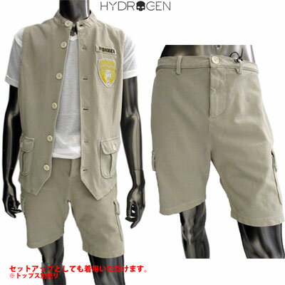 ハイドロゲン HYDROGEN メンズ パンツ ボトムス ハーフパンツ ロゴ セットアップ着可(ジャケット/ベスト 別売り) ボタン部分ダメージ加工・ワッペン付きハーフパンツ 色違い(ネイビー)あり 160704 041 DB15S【R37800】【送料無料】【smtb-TK】