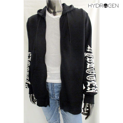 ハイドロゲン HYDROGEN メンズ トップス パーカー フーディー ロゴ セットアップ着用可(ボトムス別売り) スリーブロゴ刺繍入りジップパーカー 黒 220620 007 (R49680) 81S【送料無料】 【smtb-TK】