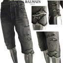 バルマン BALMAIN メンズ パンツ ボトムス デニムパンツ ハーフパンツ デストロイクラッシュ加工ブラックデニムハーフパンツ ブラック 黒系 T578 B983 176 13S (R59800) 【送料無料】 【smtb-TK】