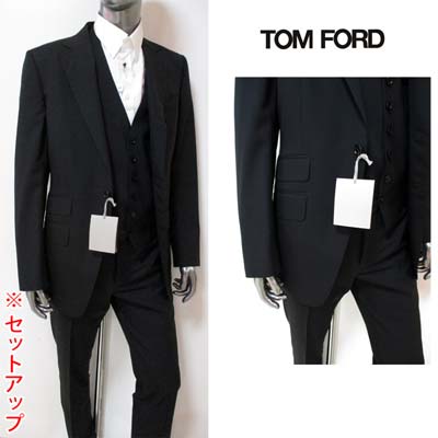 トムフォード TOM FORD メンズ スーツ セットアップ ベスト ジャケット パンツ ロゴ マルチポケット付き3ピースウールセットアップビジネススーツ ブラック 31YA4C B Q22R12 (R594000) 121 2021年春夏新作【送料無料】 【smtb-TK】