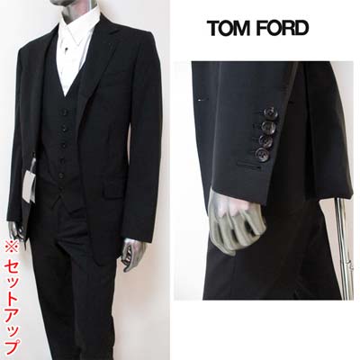 トムフォード TOM FORD メンズ スーツ セットアップ ベスト ジャケット パンツ ロゴ マルチポケット付き3ピースウールセットアップビジネススーツ ブラック 31YA4C B Q22R12 (R594000) 121 2021年春夏新作【送料無料】 【smtb-TK】