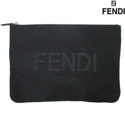 フェンディ FENDI メンズ ポーチ ミニバッグ 鞄 ユニセックス可 FENDI刺繍ロゴ・内部カード入れ付きキャンバススリムクラッチバッグ ブラック 7N0111 AFBD F0GXN (R68200) 121 春夏【送料無料】 【smtb-TK】