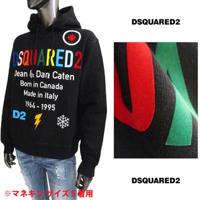 ディースクエアード DSQUARED2 メンズ トップス パーカー フーディー ロゴ ユニセックス可 前Vガゼット マルチロゴ レインボーカラーポップアップDSQUARED2ロゴ付パーカー ブラック S75GU0376 S25042 900 (R91300) 122 秋冬【送料無料】 【smtb-TK】