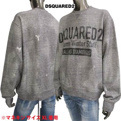 ディースクエアード DSQUARED2 メンズ トップス スウェット トレーナー ロゴ 全体的にラインストーン装飾・前Vガゼット・ペイント加工・DSQUARED2ロゴプリント付スウェット グレー S74GU0544 S25477 860M (R184800) 122 2021年秋冬新作【送料無料】 【smtb-TK】