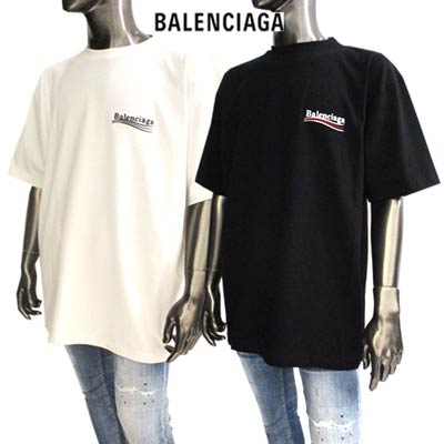 バレンシアガ BALENCIAGA メンズ トップス Tシャツ 半袖 ロゴ 2color チェスト/バックフロントBALENCIAGAキャンペーンロゴ刺繍付オーバーサイズTシャツ ホワイト系(ライトグレー)/ブラック 641655 TKVJI 9084/1070 (R73700) 122AW