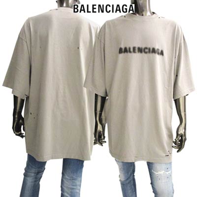 バレンシアガ BALENCIAGA メンズ Tシャツ 半袖 トップス クラッシュ加工・フロントロゴにじみ加工入りオーバーサイズTシャツ グレー 661715 TKVD5 8174 (R64900) 122 2021年秋冬新作【送料無料】 【smtb-TK】