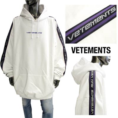 ヴェトモン VETEMENTS メンズ トップス パーカー ※同デザインで他のカラーも多数有 スリーブ部分VETEMENTSロゴライン・スモールロゴプリント付オーバーサイズパーカー UA52TR750W WHITE (R115500) 122 秋冬 