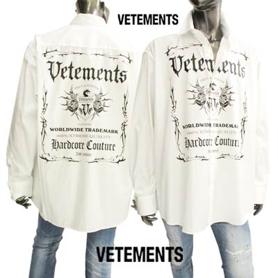 ヴェトモン VETEMENTS メンズ トップス シャツ 長袖 ロゴ ※同デザインで黒も有 フロント/バックテクストゥーラフォントマルチデザイン付きオーバーサイズシャツ バックプリント ホワイト UA52SH500W WHITE (R113300) 122 秋冬 