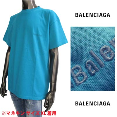 バレンシアガ BALENCIAGA メンズ トップス Tシャツ 半袖 カットソー ロゴ ユニセックス可 チェスト部分Balenciagaスモールロゴ刺繍付Tシャツ ライトブルー 612965 TJV87 4664 (R69300) 122 202年秋冬新作【送料無料】 【smtb-TK】