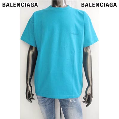 バレンシアガ BALENCIAGA メンズ トップス Tシャツ 半袖 カットソー ロゴ ユニセックス可 チェスト部分Balenciagaスモールロゴ刺繍付Tシャツ ライトブルー 612965 TJV87 4664 (R69300) 122 202年秋冬新作【送料無料】 【smtb-TK】