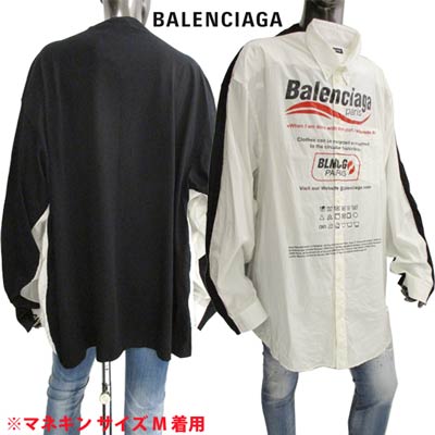 バレンシアガ BALENCIAGA メンズ トップス ロンT 長袖 ロゴ シャツドッキングデザイン・BALENCIAGAキャンペーンロゴ・マルチプリントシャツドッキングロングTシャツ 663058 TKM05 9000 (R166100) 122 秋冬【送料無料】 【smtb-TK】