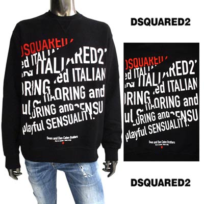 ディースクエアード DSQUARED2 メンズ スウェット トレーナー トップス フロントDSQUARED2ロゴ/ランゲージ入り裏起毛スウェット ブラック S71GU0455 S25042 900 (R59400) 122 秋冬【送料無料】 【smtb-TK】