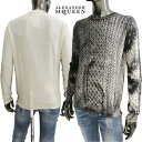 アレキサンダーマックイーン ALEXANDER McQUEEN メンズ トップス ニット セーター ロゴ シルク混・前面ケーブルニット転写プリント付ライトクルー...