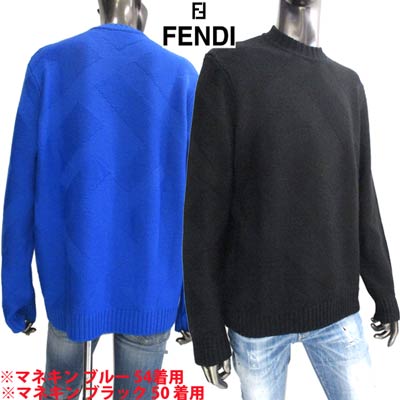 フェンディ FENDI メンズ トップス ニット セーター ロゴ 2color フロントFFズッカ柄編み込みデザイン・裾FENDIタグ付クルーネックライトニット ブルー/ブラック FZY490 AH2X F0UV4/F0QA1 (R113300) 122 2021年秋冬新作【送料無料】 【smtb-TK】