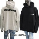 バレンシアガ BALENCIAGA メンズ トップス パーカー フーディー ロゴ ユニセックス可 フロント/バックBALENCIAGAロゴ刺繍 オーバーサイズパーカー ブラック/グレー 675003 TLVB4 9034/1167 (R119900) 122 秋冬【送料無料】 【smtb-TK】