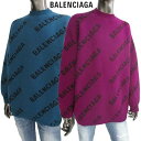 バレンシアガ BALENCIAGA メンズ トップス ニット セーター 2color ロゴ ユニセックス可 BALENCIAGA総柄スラッシュロゴ・クルーネックニット マリンブルー パープル 657520 T1567 2470 5272(R156200/R157300) 122 秋冬 