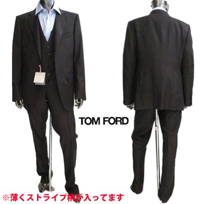 トムフォード TOM FORD メンズ セットアップ スーツ アウター ジャケット ボトムス パンツ 3ピース・ストライプ柄セットアップスーツ ブラック 31Y...